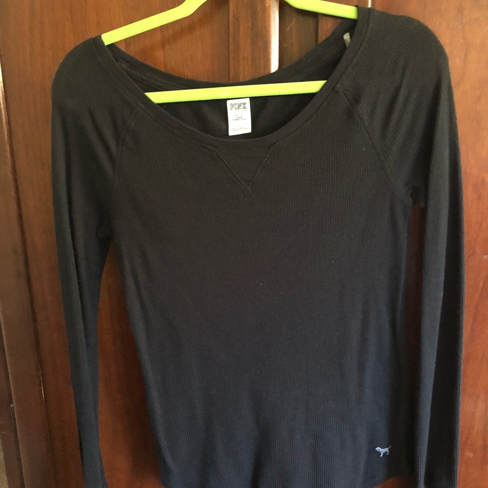 Pink Black Waffle Knit Long Sleeve Top Sz M
